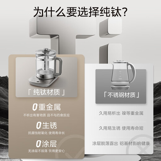 Midea pure titanium health kettle is made of maternal and infant grade material, enlarged filter flower tea kettle, tea kettle, household large-capacity constant temperature electric kettle, kettle can cook millet 1.8L, newly upgraded pure titanium heating plate