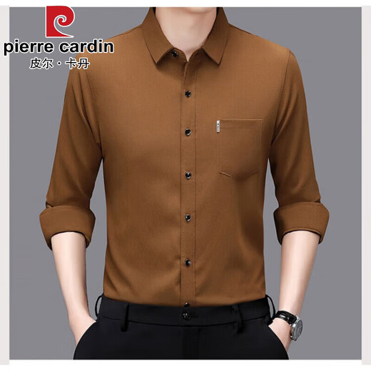 Pierre Cardin Spring et automne à manches longues Men 2025 Nouvelle entreprise décontractée Real Pocket Dad Shirt Men 833-Khaki M 165 Suggestion 120 Jin [Jin est égal à 0,5 kg]