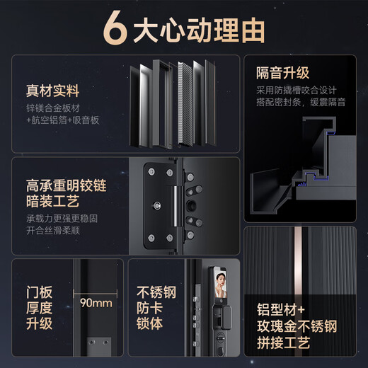 Yingdian Kirin Class A Security Door Haushalt Eingangstür Smart Tür Eingangstür Muttertür Anti-plitting-explosionssicherer Villa-Tür 2250*1050 [Flaggschiff-Modell] Palmvenen 3D-Gesicht intelligenter Schloss