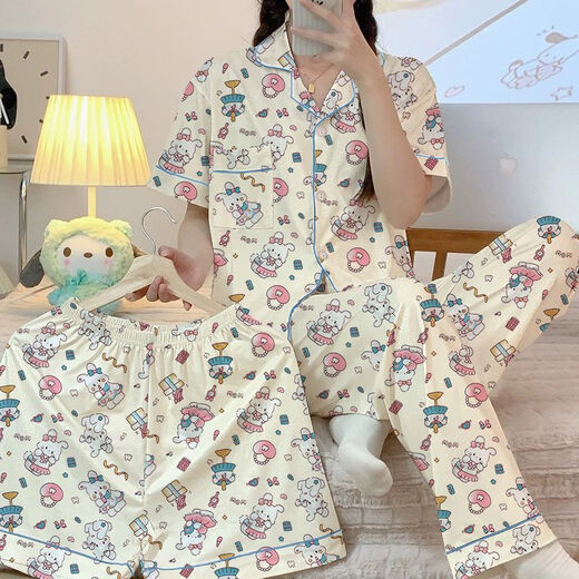 S.SOFEA短袖睡衣三件套女卡通印花家居服春夏可外穿舒适柔软 14137# 170 M