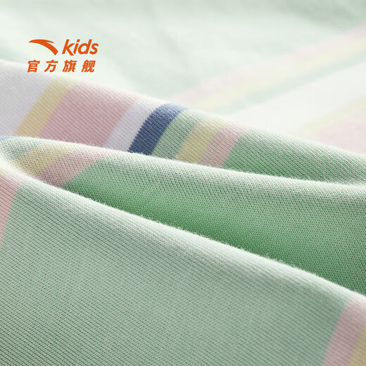 Anta children's T-shirt for girls and boys 25 years new summer style striped simple comfortable breathable student outdoor short-sleeved green/light yellow-1 140