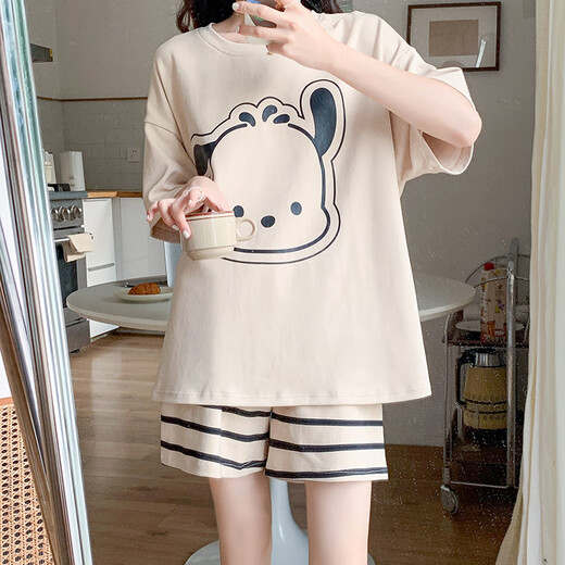 Pajama de mujeres de Xushansi en primavera y verano Juego de ropa casera casual de manga corta 2025 Nuevo estilo de verano suelto de gran tamaño 679 Dinosaur Green M recomendado 80-90Jin [Jin iguala 0.5 kg]