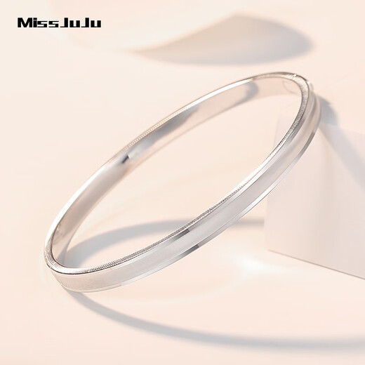 Miss JuJu pt950 platinum bracelet for women, platinum fantasy cat's eye concubine bracelet, oval plain ring bracelet, inner diameter 64mm, weight 16.91 grams, about 5mm thick