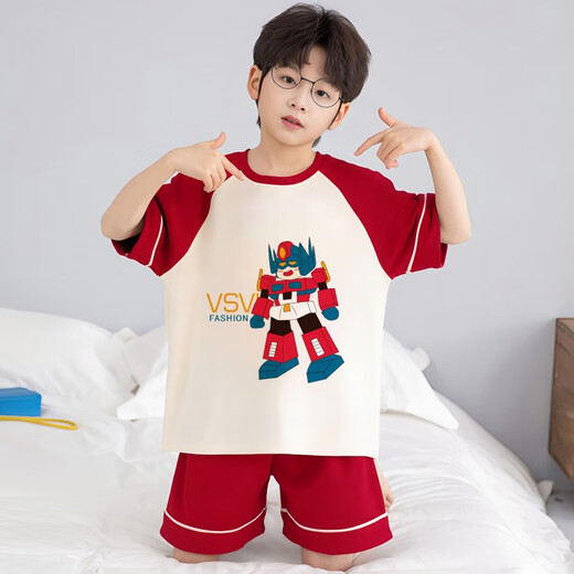 Disney 2025 neuer Sommerjunge Pyjama Kurzärärmelte Nezha Kinder Jungen Baby Medium und große Jungen Home Kleidung Set F-810# Red Nezha 100 [Höhe 1105-115 cm]