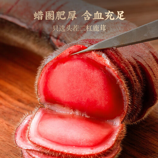 宜露梅花鹿鲜鹿茸200g头茬二杠中上段带茸血整根切泡酒药材料源头直发
