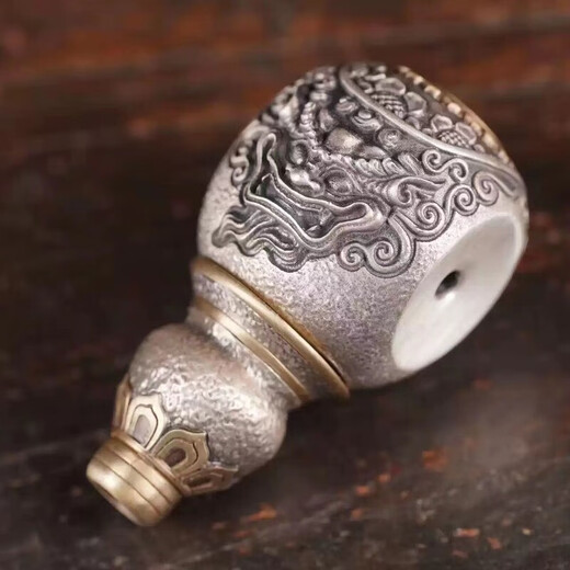 S925 sterling silver Wenwan three-way split Buddha head Amaro classic style wonderful auspicious three-way Buddha head bead string with 31mm height, 18mm thickness, pair of holes 15.5