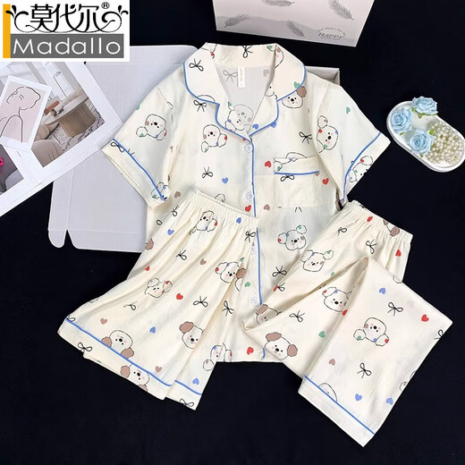 Modal three-piece pajamas for women summer 2025 new Internet celebrity style spring and autumn style cloud cotton short-sleeved short-sleeved trousers home clothes 9913#Yunduo cotton three-piece set M 70-95 Jin Jin is equal to 0.5 kg