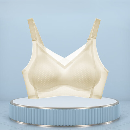 Modal traceless underwear for women, small breasts gathered in summer, thin style, no steel rings, side breasts, anti-sagging, cold and ice silk bra, champagne white, lifting, cool and comfortable, M Recommended 32ABC/34AB90-105Jin[Jin equals 0.5 kg]