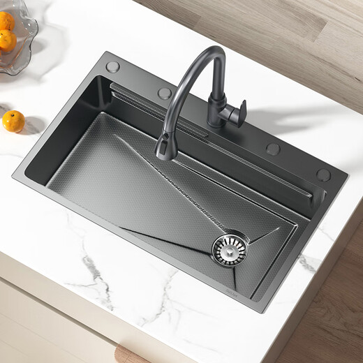 JOMOO kitchen sink large single-slot stainless steel millet household countertop, middle and under-counter dishwashing sink millet B (package) 80X46 left drain