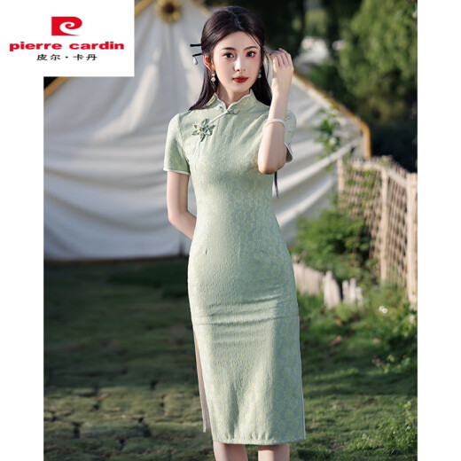 
Pier Cardin 2025 Cheongsam for the cheongsam for the 2025 exam, young green lace summer college entrance examination, winning fresh dress, usually worn 679 green big flower buckle 3XL