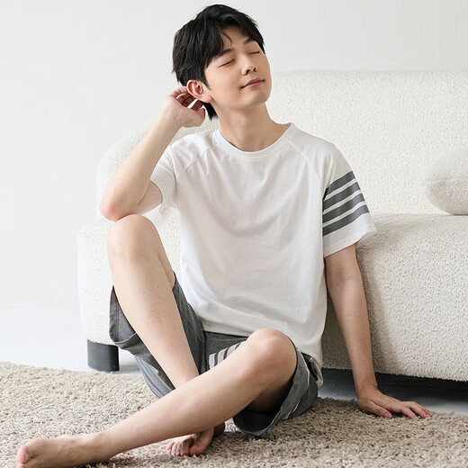 Mannido Boys Pajamas Лето новая короткая рукава мальчики с чистым хлопком детей Большой детской хлопковой молодежной домашней одежды N6621 [Double Short] 180 увеличенного кода версии XL [130-150JIN [Jin равно 0,5 кг]]