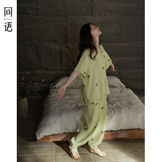 同语年新款睡衣女夏季梭织短袖套装可外穿女士夏天家居服 女士-Z3892 M 160 （身高155-163cm，体重90