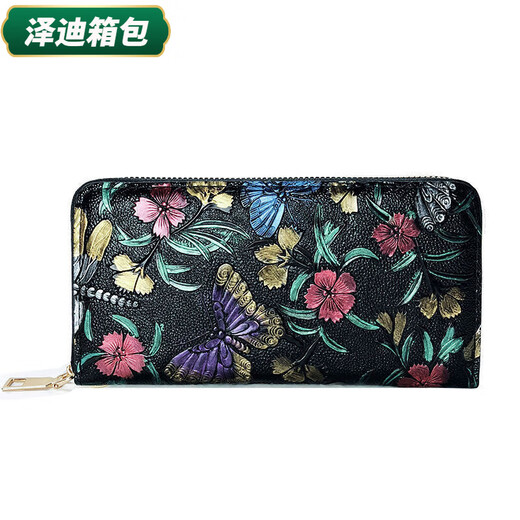 Yunluo Wallet Women's European und American Long Reißverschluss Retro -geprägter Kupplungsbeutel große Kapazität Frauen Handtasche Handy -Handy -Tasche Bunte Blumen