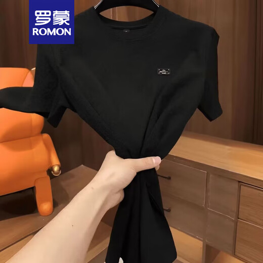 Romon (Romon) 2025 Neues T-Shirt für Männer im Sommer leichter Luxus vielseitiger runder Nacken cooles Gefühl hochwertiger trendiger halbärmeliger Eisseide-Hemd 1105 Weiße leichte Luxus-Textur m 90-105jin [Jin gleich 0,5 kg]