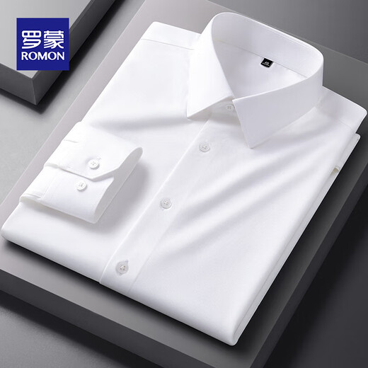 Romon [Mulberry Silk Modal] Business casual shirt men's long-sleeved non-scalding anti-wrinkle solid color shirt men's white 40 (125-145Jin [Jin equals 0.5 kg])