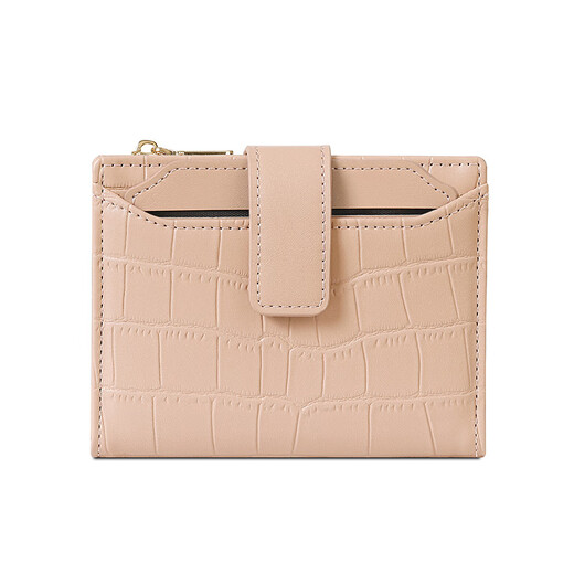Taomicmic Nouveau motif de pierre féminin portefeuille court simple deux fois la fermeture éclair et la fermeture éclair en cuir multi-cartes beige y9227