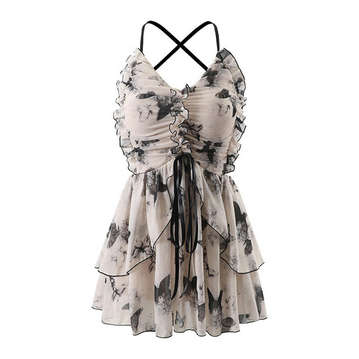 Fu Jian Retro Fairy Style Swimsuit One-piece Skirt Style Conservative Belly Covering Slimming Suspender High-end Hot Spring Swimming Suit Push-up New Chinese Butterfly Print Recommended 80-120 Jin Jin is equal to 0.5 kg