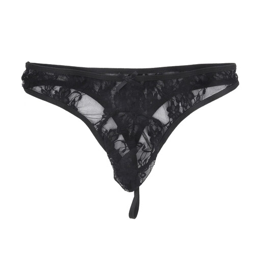 Y Men's Lace Underwear Sexy Bow Tie Panties Temptation Low Waist Transparent Men's Thong M Black
