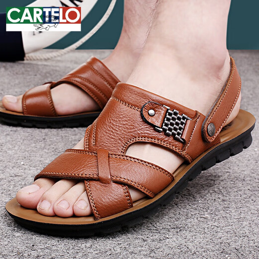 Cartelo 2024 Sommer Neue Männer Sandalen Herren trendige Leder Beachschuhe Große Palettenschicht Cowide Freizeit -Männer Sandalen 12129 Schwarz 38