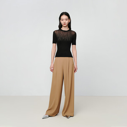 Ep Yaying Damenbekleidung Maulbeer-Seidenacetat Kurzarm Stick T-Shirt Unterwäsche Basis Top 2025 Sommer Neu 9905A Schwarz L.