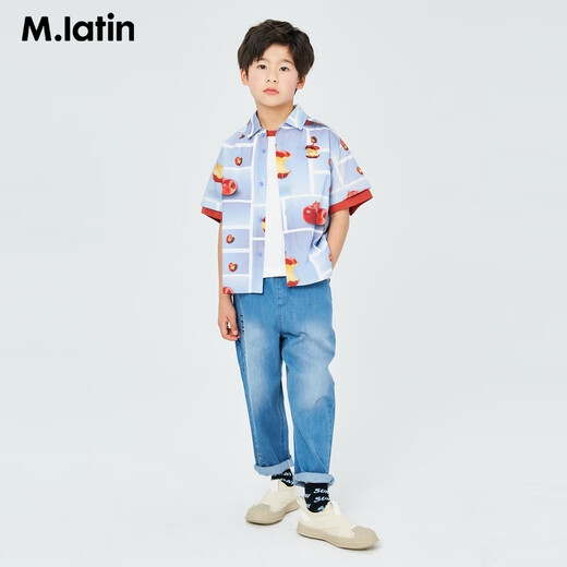 Ma Latin (M.Latin)/Shopping mall same style children's short-sleeved shirt summer new apple print shirt floral blue 110