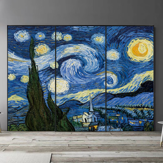 OUOETY梵高星空油画名画门贴纸翻新自粘整张宿舍墙壁装饰玻璃衣柜门贴画 MT-3291白底胶 小
