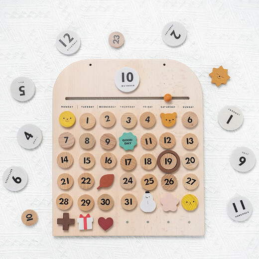 INS Wind Kindermagnetzeit Kalender Monat Kalender Kognitive Spielzeug Anhänger Ornamente Digital Holzspielhaus Spielzeug Sperrholz_Beech-Cartoon Tierkalender