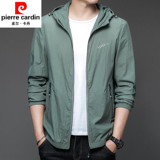 皮尔卡丹（pierre cardin）防晒衣男士夏季薄款户外冰丝连帽防紫外线透气防晒服男款夹克外套 N9928 浅灰 M 170 105-120斤