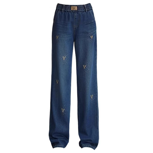 Baolian bestickte Jeans mit weitläufigen Beinen lose Hosen für Frauen 2024 Frühling und Herbst Elastische Hochtülenschmal