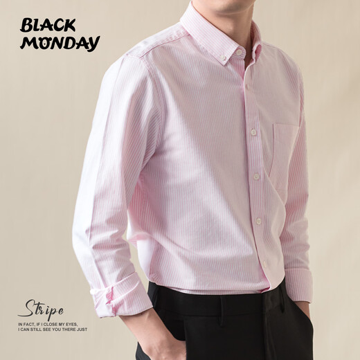 BLACKMONDAY Chemise Oxford à Manches Longues pour Homme à Rayures Verticales en Pur Coton, Chemise Business Casual sans Repassage pour Homme, Tissus sélectionnés auprès de sociétés cotées, Rayures Grises L (175)