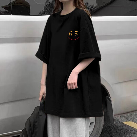 QIAOCAI [1048 Rückkaufsbilanz] 2025 Sommer Neues 100 kurzärmeliges T-Shirt für weibliche Studenten koreanischer koreanischer loser großer Frauenkleidungsdruck.