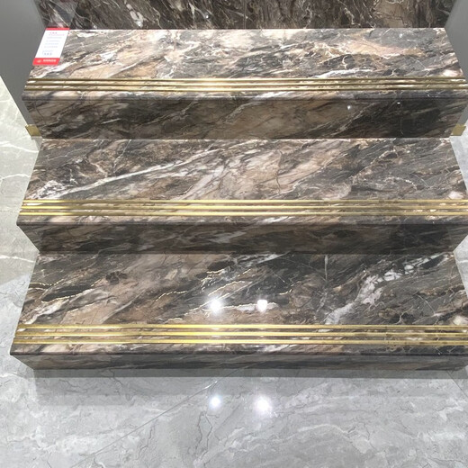 弧边淋釉楼梯踏步瓷砖470x1200防滑大理石地板砖一体原槽镀金梯级 12808-单片不含加工跟运费 470*1200