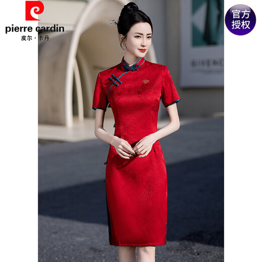 Pierre cardin red flag Kaisheng cheongsam summer new style 2025 college entrance examination young mothers daily wearable dress excellent 679 green big flower buckle S