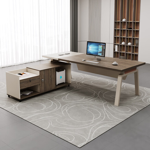 Desk Xiaobai Desk Boss Desk Fashion Office Furniture Modern Simple Office Supervisor Manager Desk and Chair Combination 1.8m Single Table + Mobile Side Cabinet + Boss Chair
