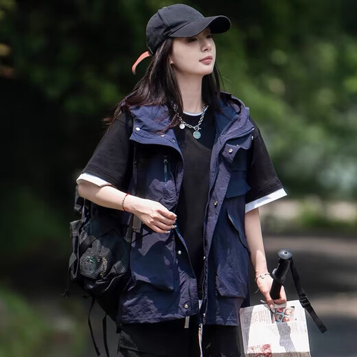gxmy山系户外机能工装马甲男女夏季多口袋坎肩叠穿宽松百搭背心外套潮 黑色 偏大宽松 单层无内里 L 建议125-140斤