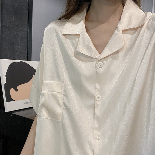 莫代尔睡衣女夏季三件套装冰丝短袖薄款大码网红风春秋天冰丝凉感家居服 LT-3881-3-杏色 XL