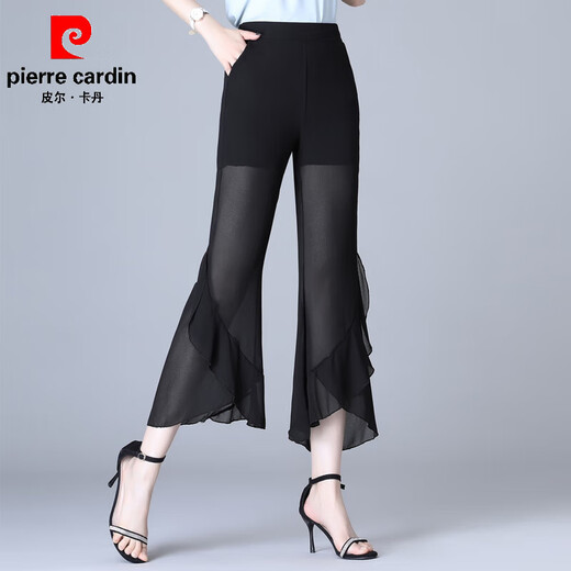 Pierre Cardin Chiffon Pantalones casuales Pantalones para mujeres Summer Small 2025 Nuevos pantalones de microflares delgados Pantalones algados Summer Breathable 1695 Black pantalones 4xl 145-160Jin [Jin equivale a 0.5 kg]