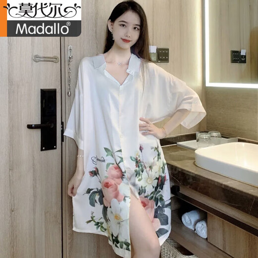 Modal pajamas women's summer day nightgown sexy 2025 new ice silk pure desire style large size pajamas dress 719 orange cat [single skirt] L [100-120Jin [Jin equals 0.5 kg]]
