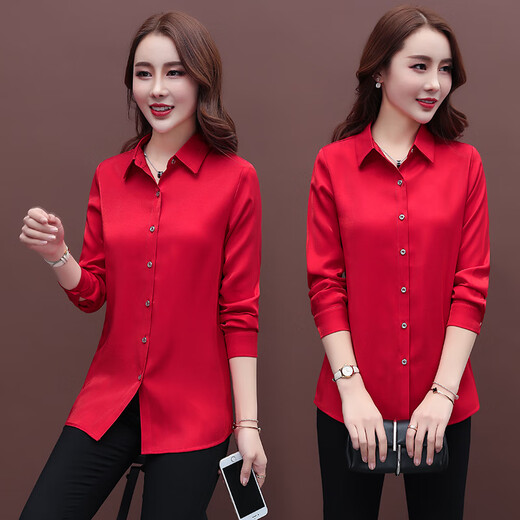 皮尔卡丹（pierre cardin）【9716人好评】春秋纯色白衬衫女外穿上衣长袖气质百搭打底衫宽松 白色 【春秋季不加绒】 L 【建议85-100斤】