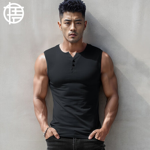Enlightenment Henry collar sleeveless t-shirt men's broad shoulder vest solid color cotton bottoming tight slim sports waistcoat summer Henry shirt white M (100-125Jin Jin equals 0.5kg) slim