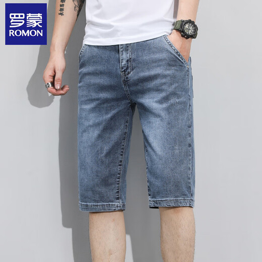 Romon Sommer dünne Herren-Denim-Shorts Loose Casual Cropped Hosen 2025 Neue Fünf-Pin-Eisseide-Mediumhosen 687 Blau 31