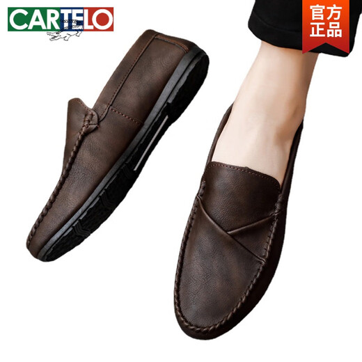 卡帝乐鳄鱼（CARTELO）英伦风时尚男式上班高端男士乐福豆豆鞋男鞋子耐磨开车鞋舒适潮鞋 D829黑色 41