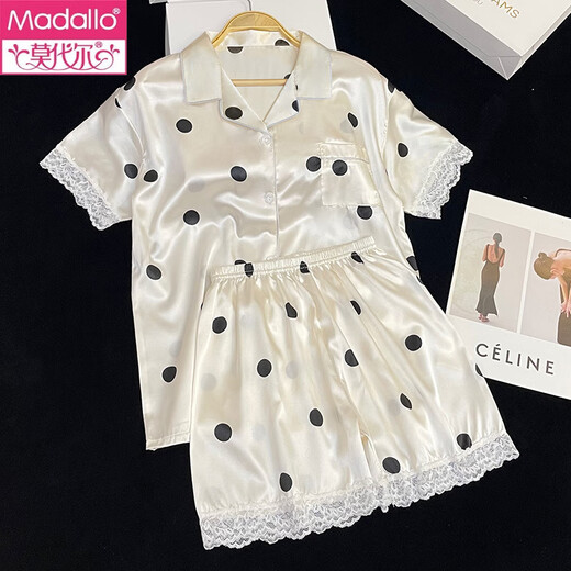 莫代尔睡睡衣女夏天薄款凉爽甜美短袖ins感波点家居服套装可外穿 浅黄色 #YX-9214 XL 【116-130】斤