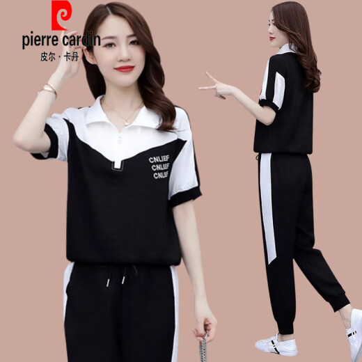 皮尔卡丹（pierre cardin）2025夏季新款显瘦短袖时尚休闲套装女小个子宽松跑步运动服两件套 (1389)白色 M (建议100斤内)
