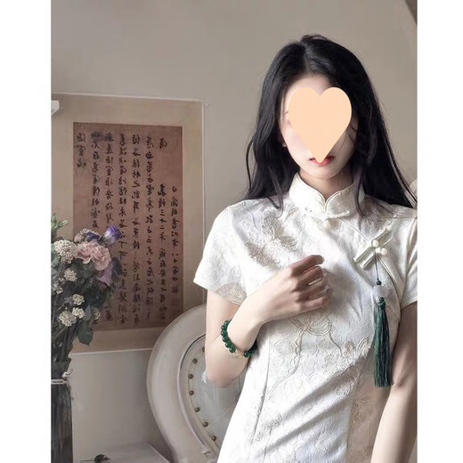 S.SOFEA夏日白色旗袍少女气质国风连衣裙 826米白色 S