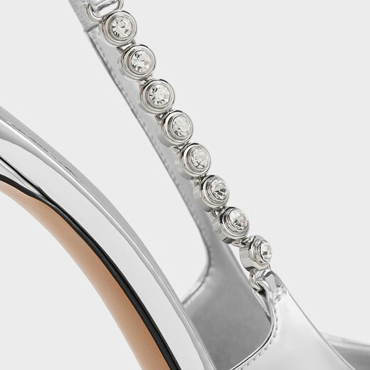 
CHARLES/KEITH texture chain pointed toe high heel sandals for women's shoes birthday gift for girls CK1-60280377 Silver silver 38 (245)