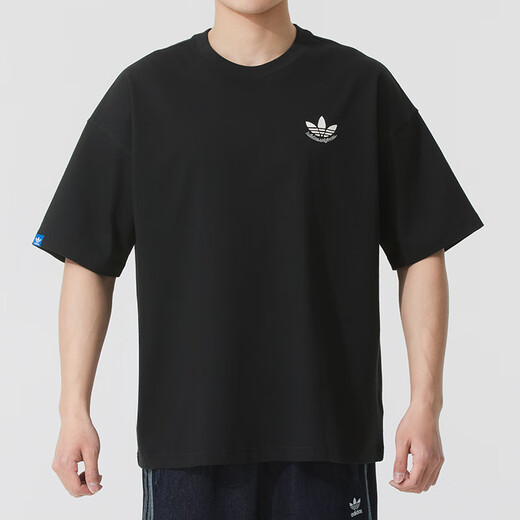 Adidas (adidas) Clover kurzärmeliges Herren-T-Shirt 2025 Herbst neu Laufen Training Sport atmungsaktiv lässig Rundhals-T-Shirt JN1669/schwarz/gedrucktes Logo S auf der Rückseite