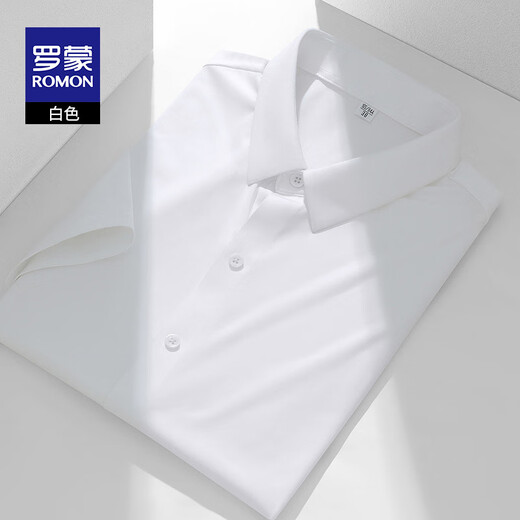 
ROMON (ROMON) traceless non-burn ice silk short-sleeved shirt for men in summer anti-wrinkle middle-aged solid color business casual high elastic shirt for men 831 black 42