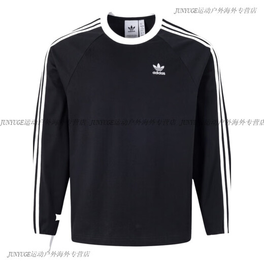 阿迪达斯 （adidas）长袖卫衣男女三叶草经典条纹休闲圆领T恤 KE5825 IA4879 黑 IA4877 M