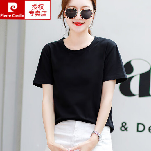 Pierre Cardin High-End-Baumwoll-T-Shirt für Damen, kurzärmelig, locker, vielseitig, einfarbig, Baumwolle, grün, halbärmeliges T-Shirt, Sommer-Top 6172, hellviolett, kurzärmelig, L (empfohlen 105–120 Jin Jin entspricht 0,5 kg)